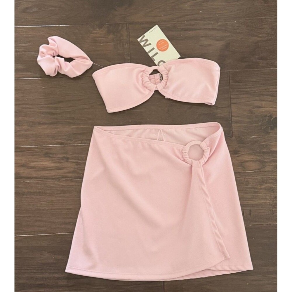 Wilo The Label 3 Piece Bandeau Bikini Skirt & Scrunchie XS **READ**